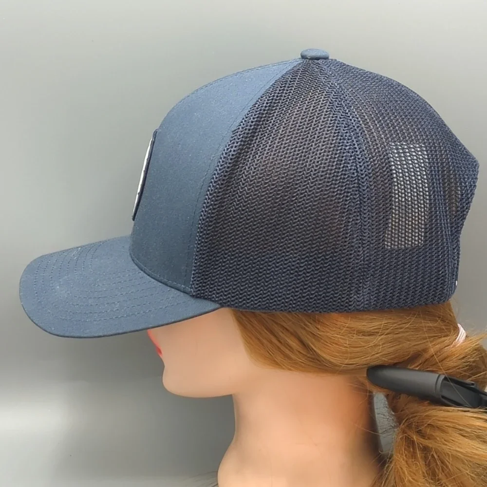 TravisMathew Baseball Cap Hat Navy Blue Palm Tree Patch Flexfit 110 Adjustable